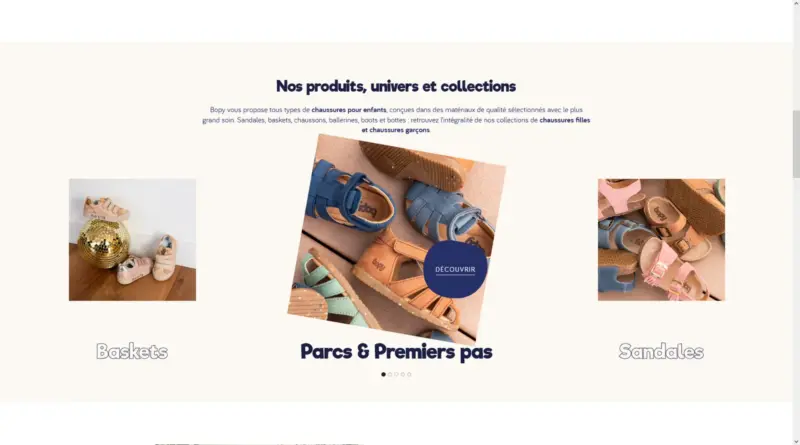 Page d’accueil du site Bopy, collections parcs et premiers pas