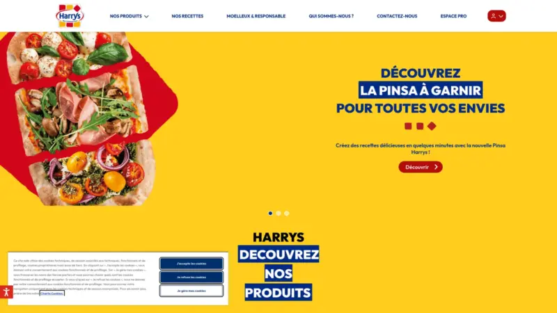 Page d’accueil du site Harrys, mise en avant de la pinsa à garnir